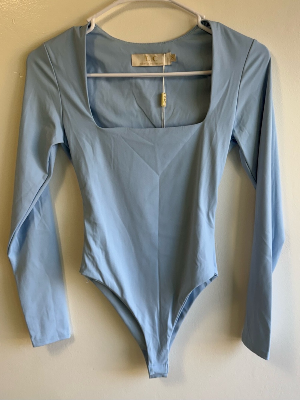 NWT Lizette Collection Blue Long Sleeve Square Neck Bodysuit size Small